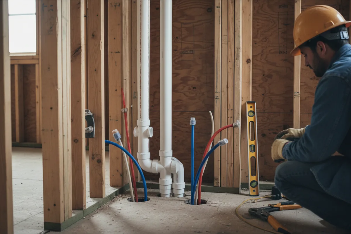 Drain and supply rough-in during Sump Pump Repair in Clune